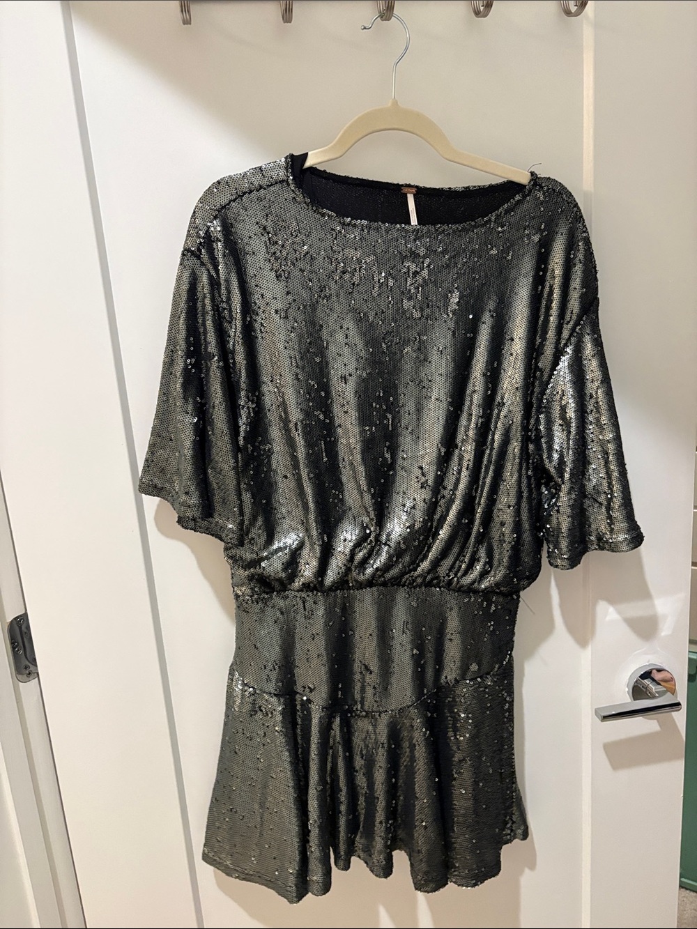 Free people Sequin Short Sleeve Black Party Dress